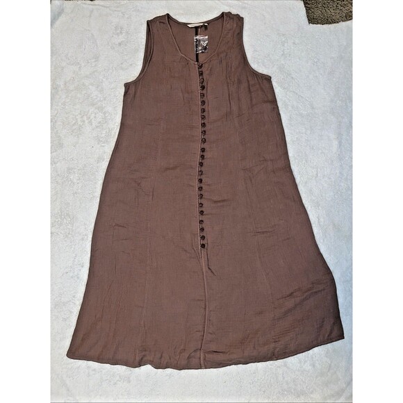 Soft Surroundings Sleeveless Maxi Midi Dress Size 1X Buttons Brown 100% Cotton - Picture 1 of 10